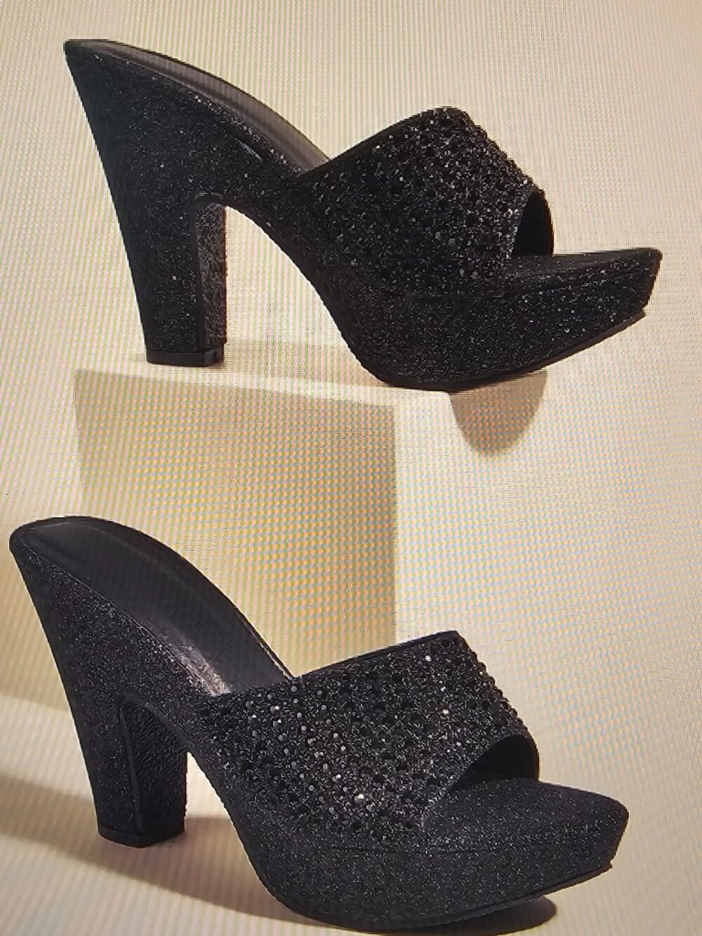 Women's Fashion Summer Rhinestone Slip-On Mule High Heel Sandals Black Size US